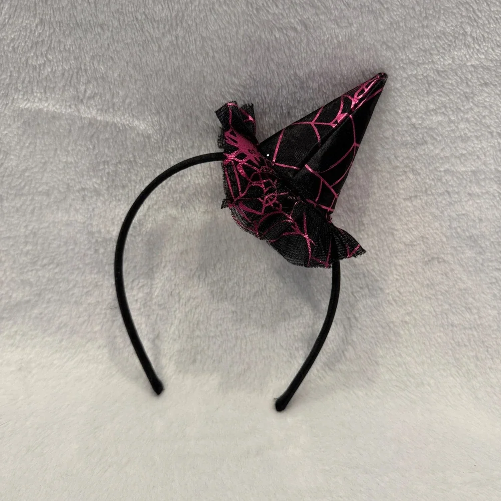 Halloween Witch Hat Headband Black Pink‎ Spiderweb Costume Accessory Kids